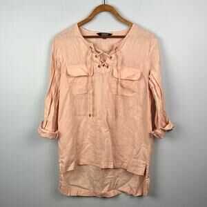 Company Ellen Tracy small 100% linen peach lace neckline top